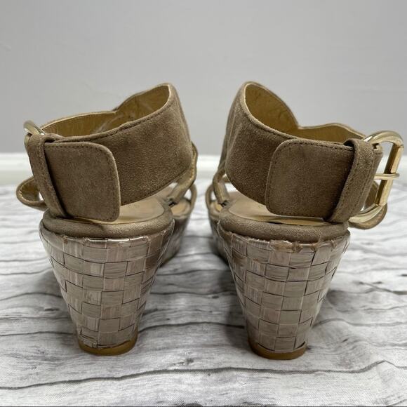 STUART WEITZMAN Wedge Sandals Heels Womens Size 7.5 Woven Suede Summer Vacation - Picture 5 of 6